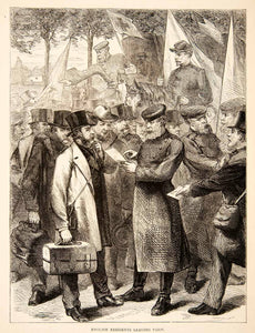 1874 Wood Engraving English British Residents Leaving Paris France Wartime XEY1