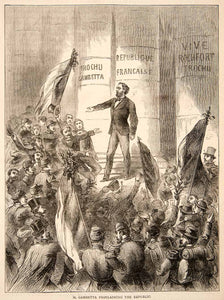 1874 Wood Engraving Leon Gambetta Republic Franco-Prussian War Speech XEY1