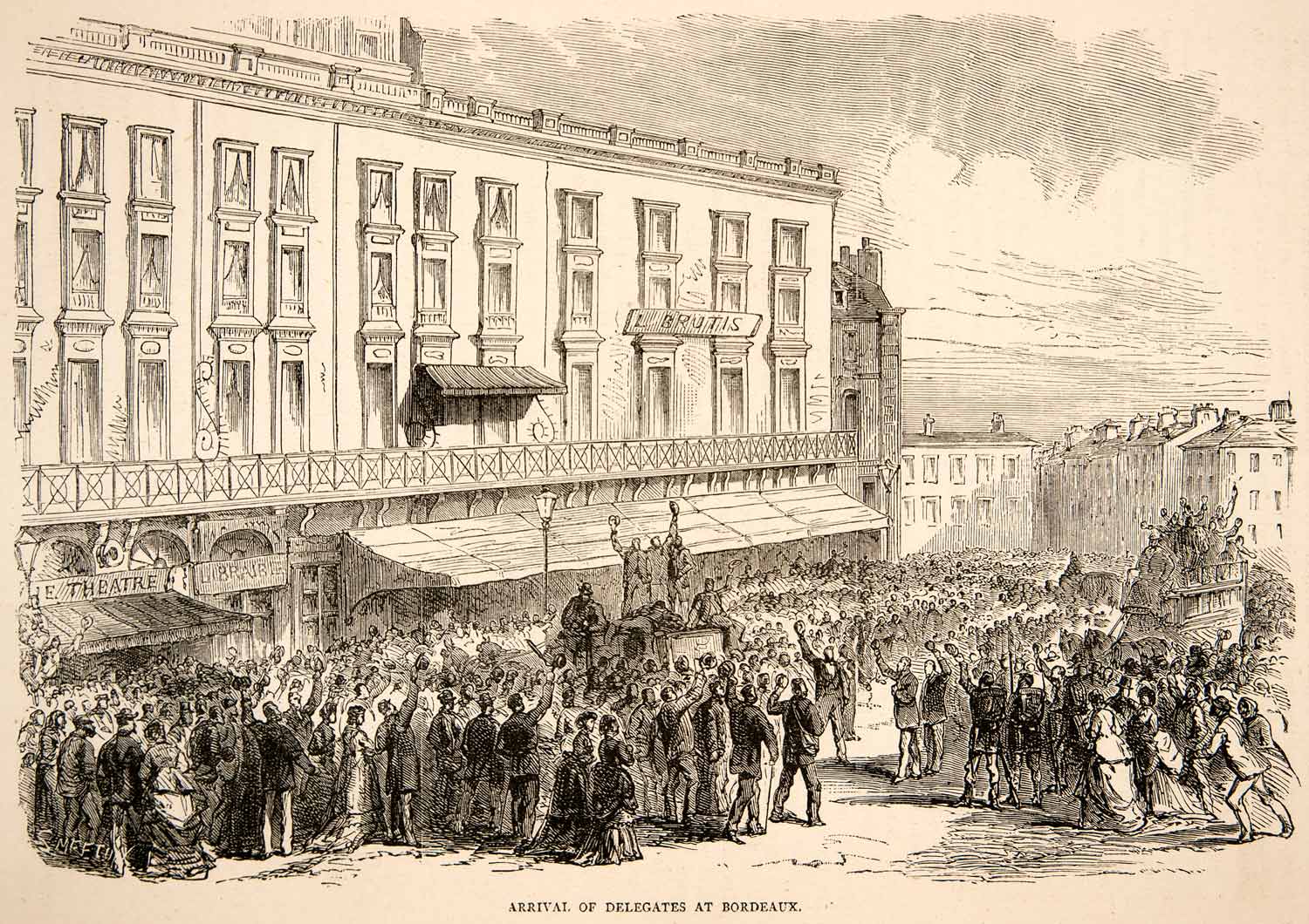 1874 Wood Engraving Arrival Delegates Bordeaux France Franco-Prussian War XEY1