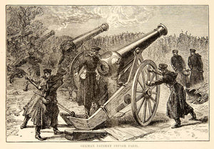 1874 Wood Engraving Franco-Prussian War German Battery Paris France Cannon XEY1