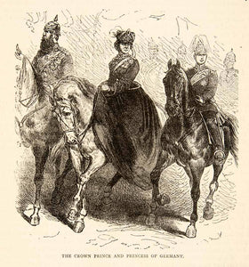 1874 Wood Engraving Crown Prince Princess Germany Horses Royalty Monarch XEY1