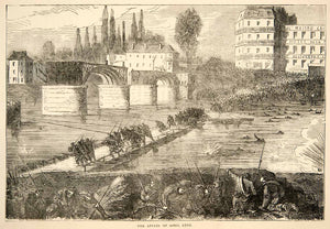 1874 Wood Engraving Affair April Soldiers Fighting Paris Commune River XEY1