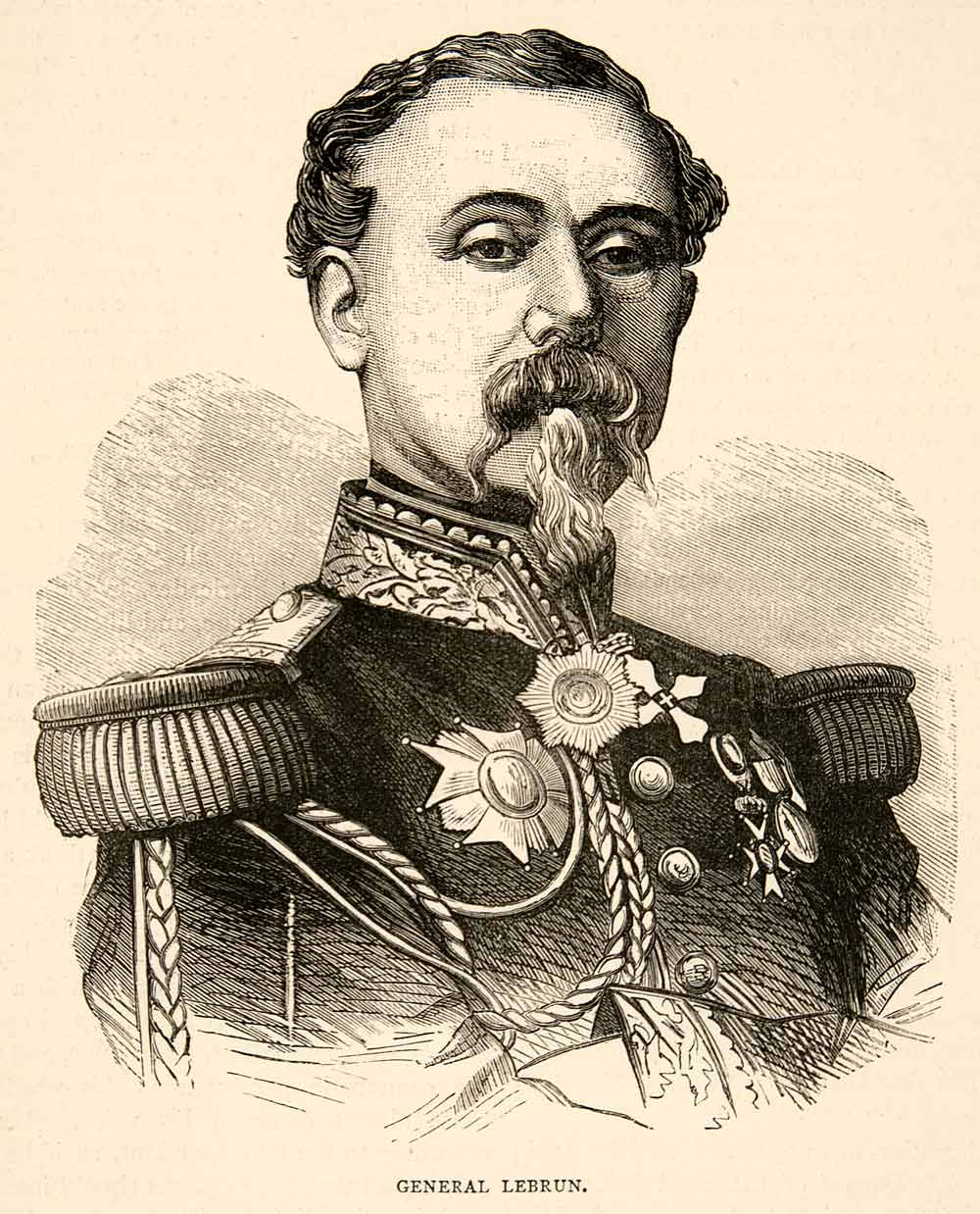 1874 Wood Engraving Portrait Costume Uniform General Lebrun French Army XEY1