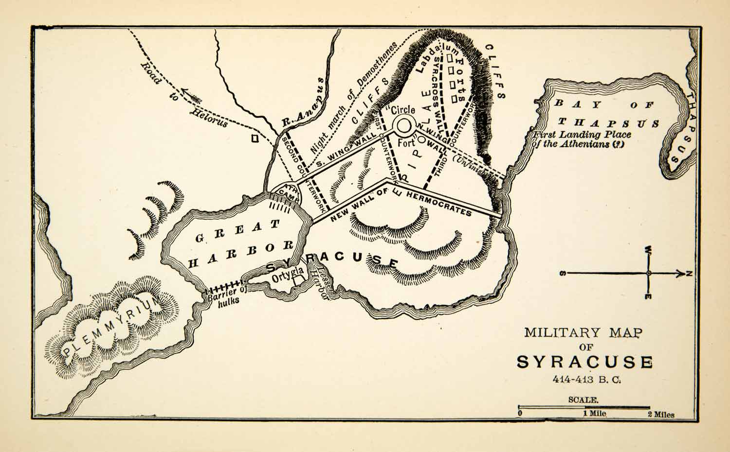 1900 Print Map Military Syracuse City Plemmyrium Barrier Hulks Ortygia Camp XEY8