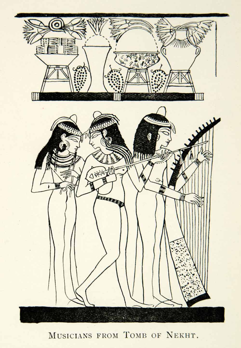1923 Print Ancient Egyptians Musicians Tomb Nekht Harp Music Non-Royal XEZ1