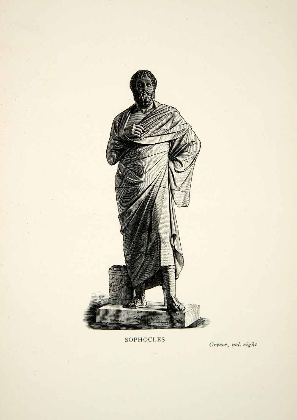 1899 Wood Engraving Sculpture Statue Sophocles Ancient Greek Tragedian XEZ2