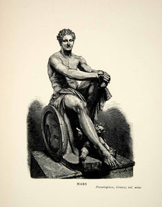 1899 Wood Engraving Scuplture Statue Ancient God Mars Mythology War Roman XEZ2