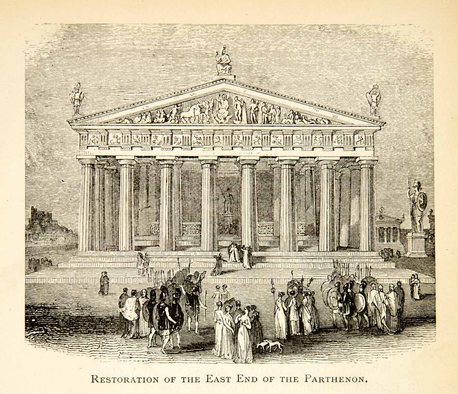 1893 Wood Engraving Restore Parthenon Greece Historic Famous Landmark XEZ3