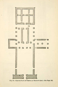 1886 Wood Engraving Ground Plan Layout Map Temple Medinet Habu Mortuary XEZ4