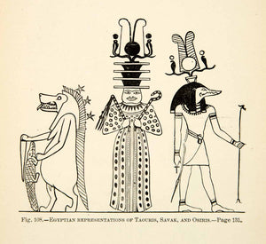 1886 Wood Engraving Egyptian Figures Taouris Savak Osiris Historic Ancient XEZ4