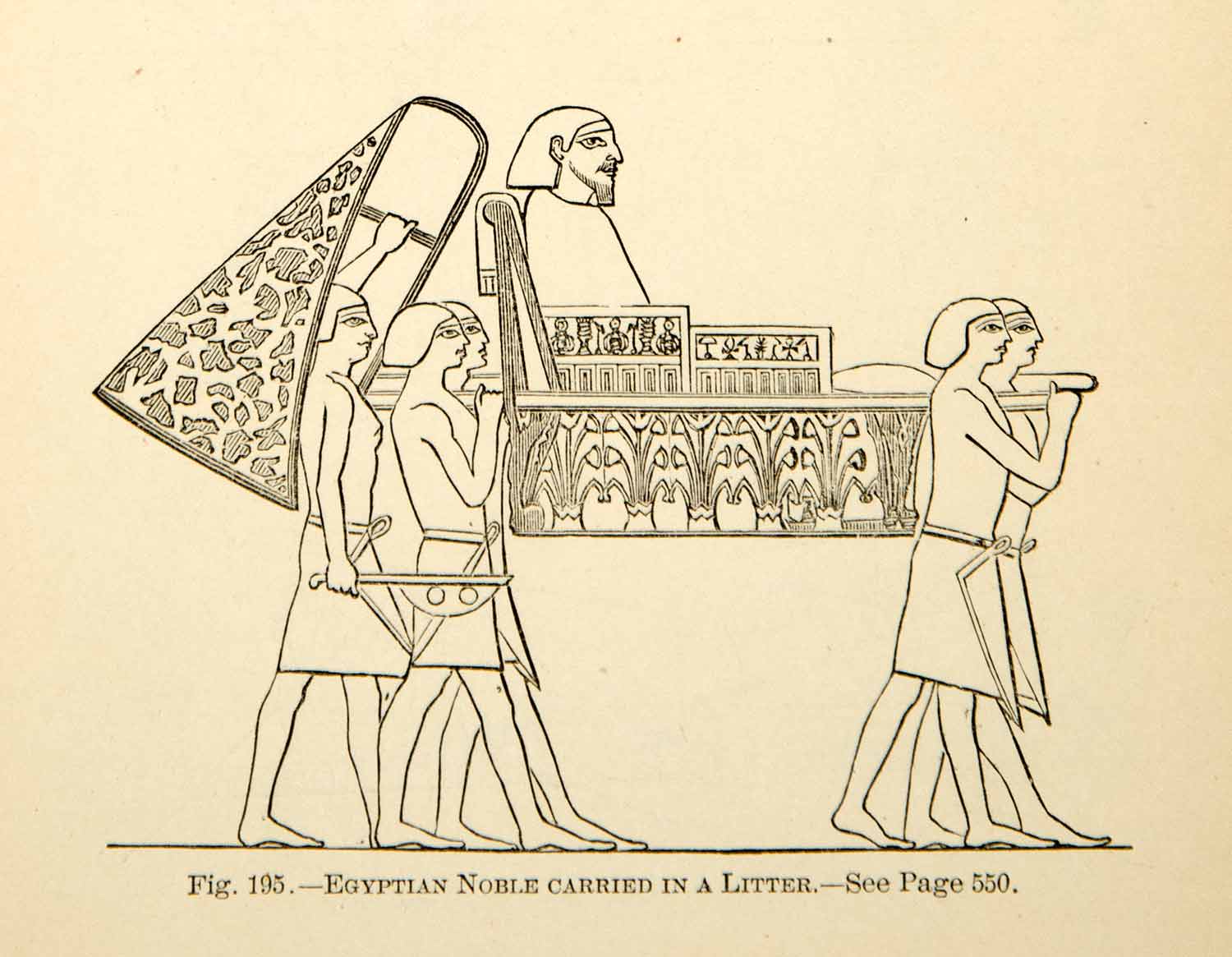 1886 Wood Engraving Egyptian Nobleman Carry Littler Cart Royalty Ancient XEZ4