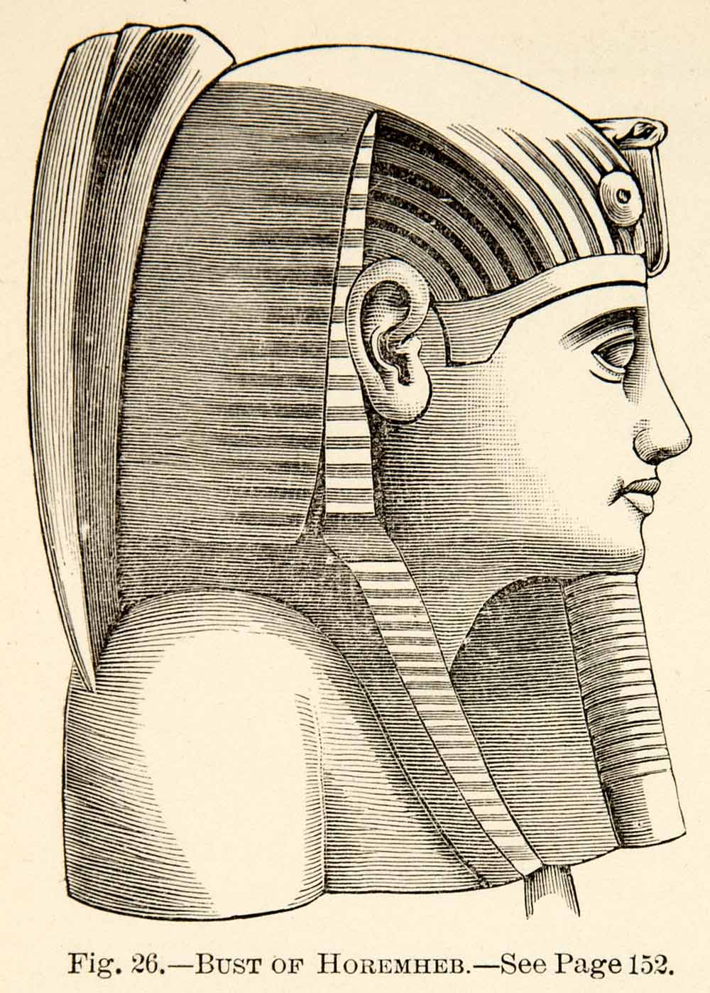 1886 Wood Engraving Horemheb Pharaoh Royalty Bust Face Ancient Egyptian XEZ4