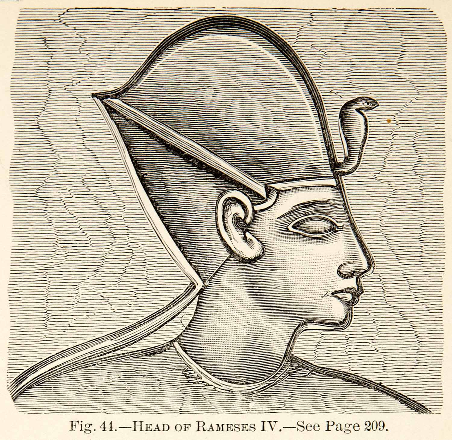 1886 Wood Engraving King Royalty Egyptian Ramesses IV Profile Portrait XEZ4