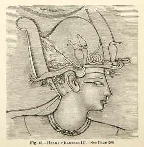 1886 Wood Engraving Head Ramesses III Royalty Historic Costume Fashion Hat XEZ4