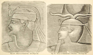 1886 Wood Engraving Ancient Egyptian Shesonk I Shishak Shabatok Portrait XEZ4