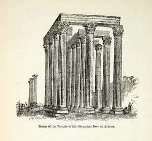 1898 Wood Engraving Temple Olympian Jove Athens Greece Ruins Architecture XEZ9