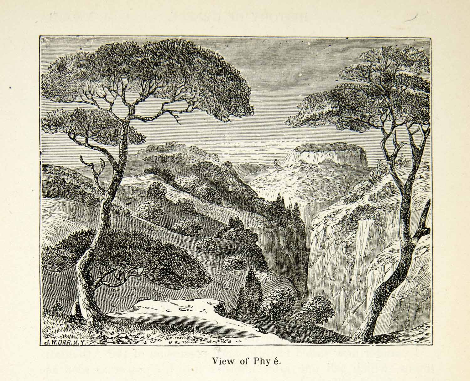 1898 Wood Engraving Phy Landscape Nature Waterfall Scenery Trees XEZ9