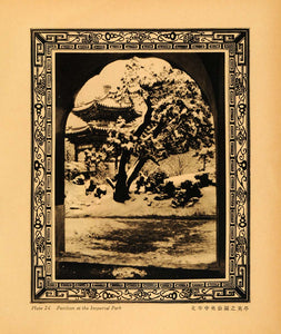 1930 Photogravure Imperial Park Pavilion Snow Mantled Gardens Peking China XGA3