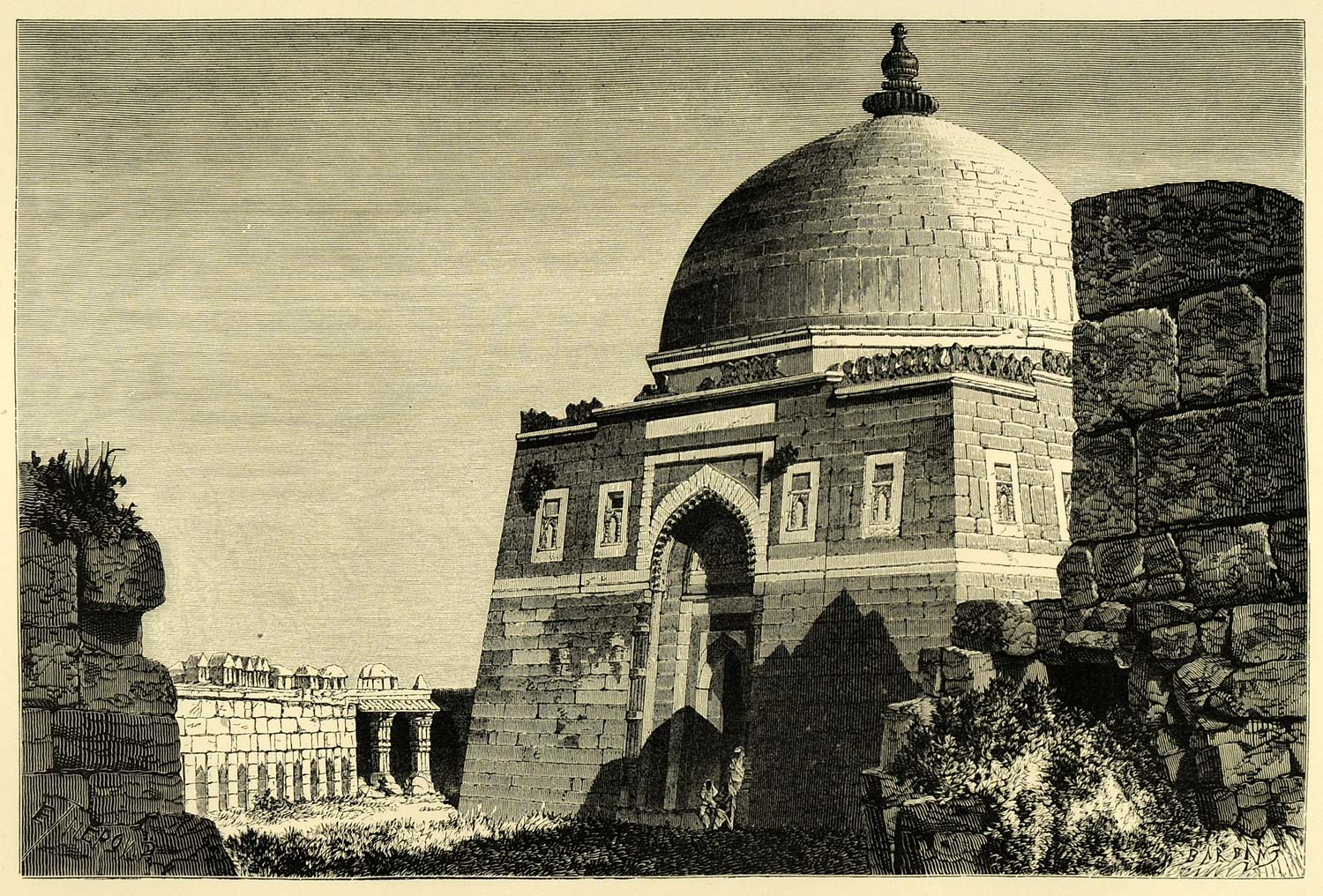 1878 Wood Engraving Mausoleum Tughlakabad Tughlaqabad Fort Delhi India XGA4