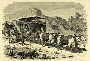 1878 Wood Engraving Chopaya India Cattle Carriage Dog Cart Transportation XGA4