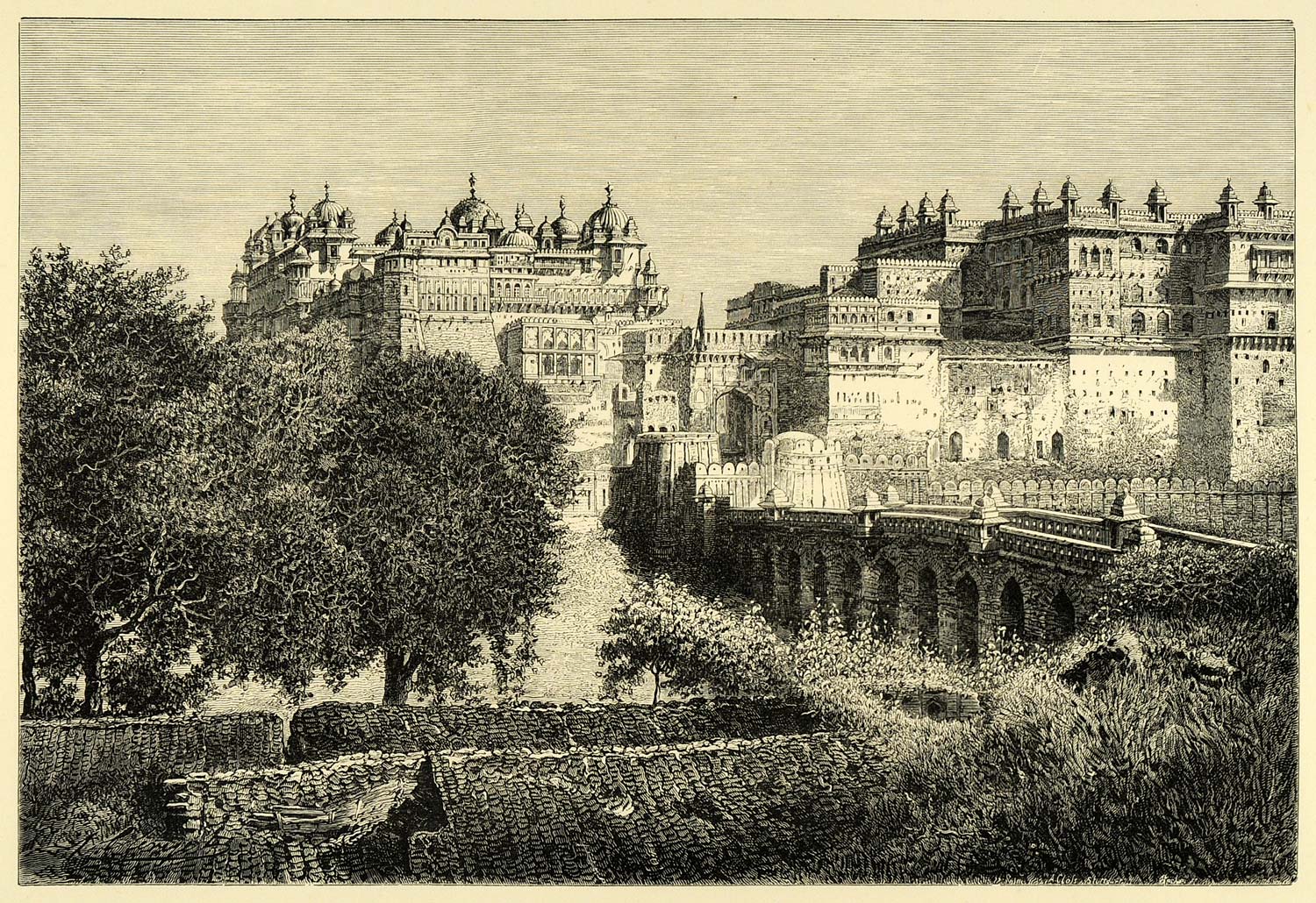1878 Wood Engraving Citadel Oorcha Orchha India Madhya Pradesh Palace XGA4