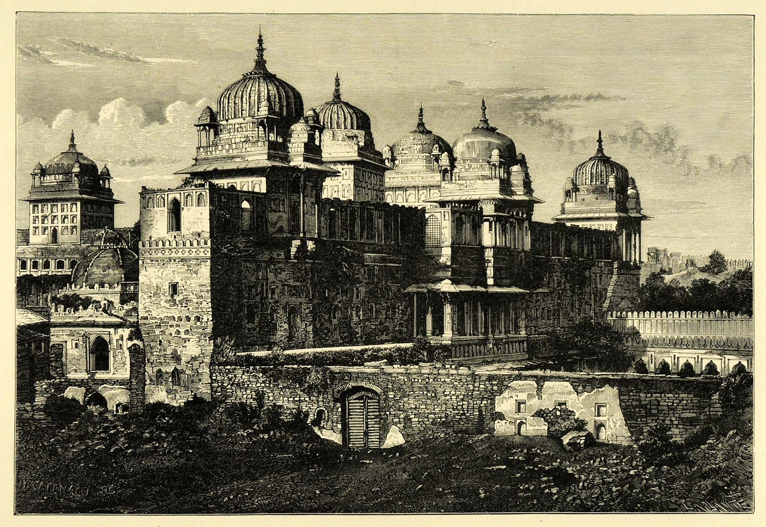 1878 Wood Engraving Royal Palace Oorcha Royalty Architecture Dome Wall XGA4