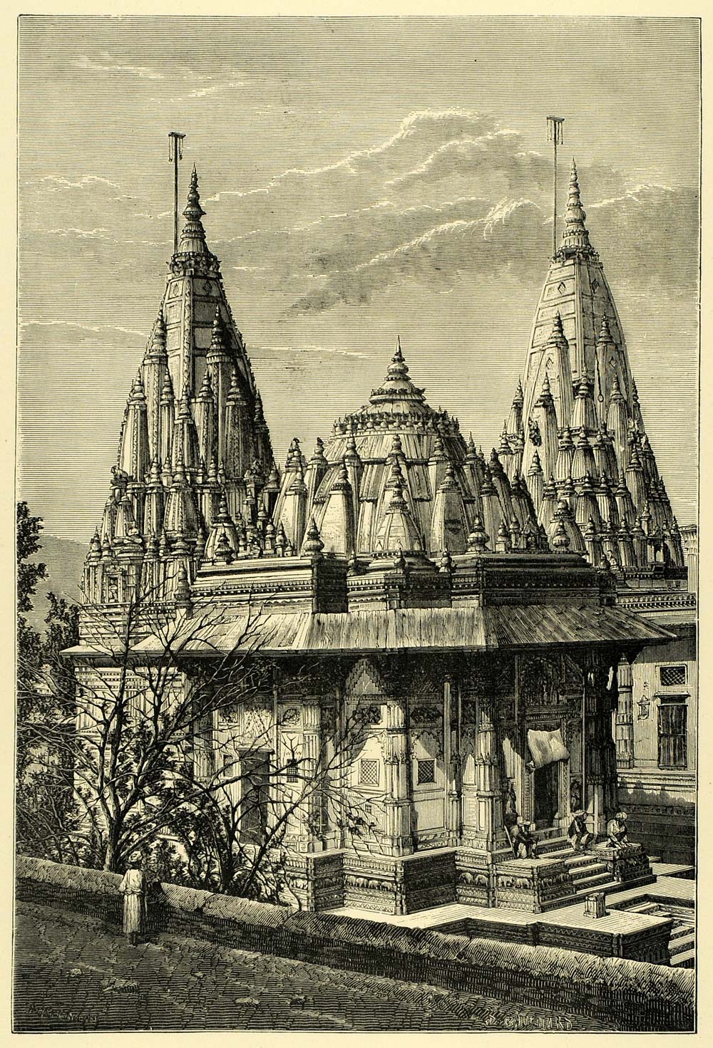 1878 Wood Engraving Mausoleum Lashkar Scindias Architecture Spire Burial XGA4