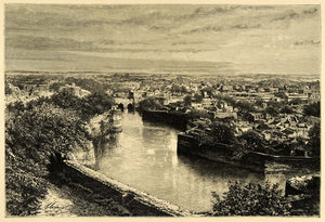 1878 Wood Engraving Bhurtpore India Cityscape Bridge Village Scenery XGA4