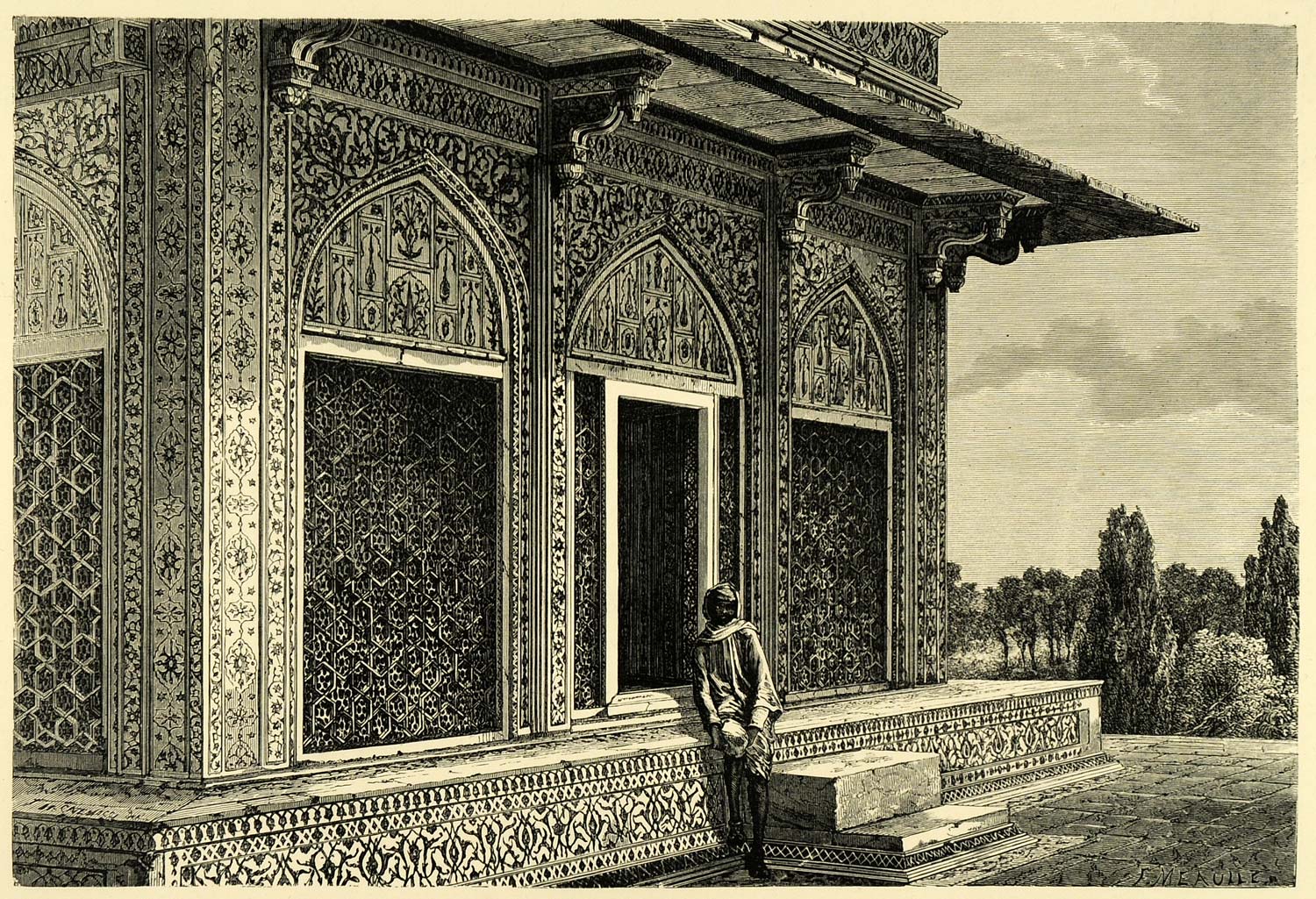 1878 Wood Engraving Kiosk Mausoleum I'timad-ud-Daulah Agra India Burial XGA4