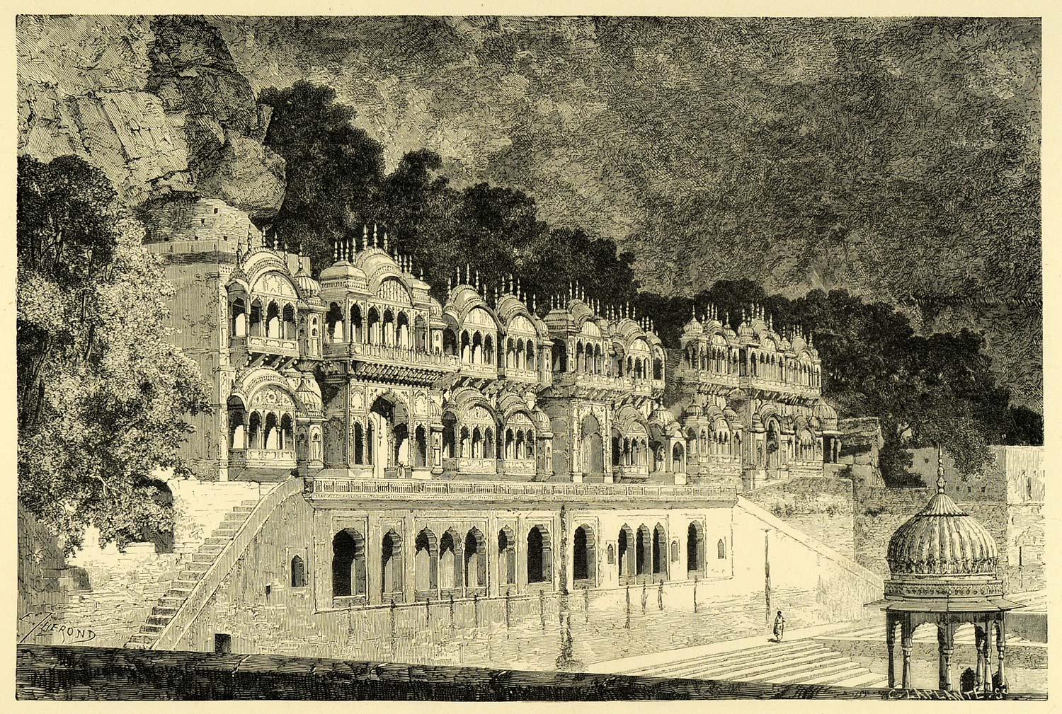 1878 Wood Engraving Temple Kings Ulwar Alwar India Architecture Royalty XGA4