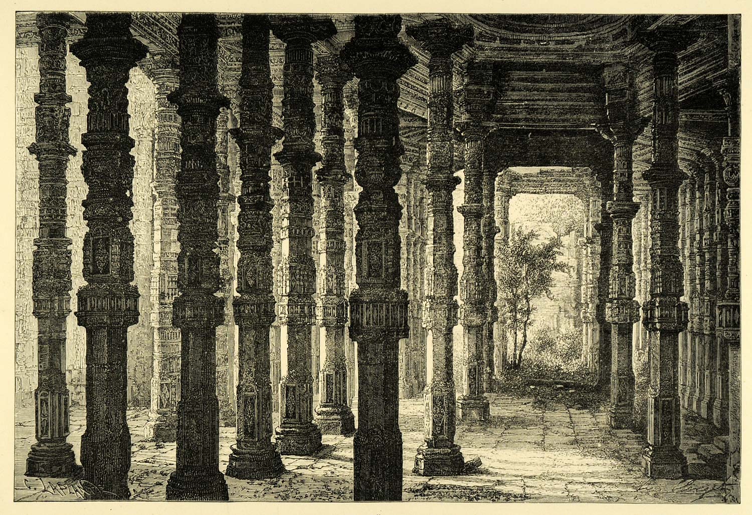 1878 Wood Engraving Great Hall Arai-din-ka-Jhonpra Ajmer India Ajmere XGA4