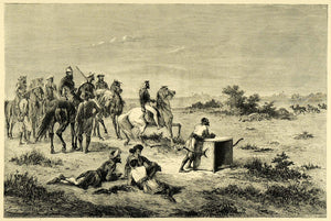 1878 Wood Engraving Antelope Hunting Cheetah Horse Gun Equine India Art XGA4