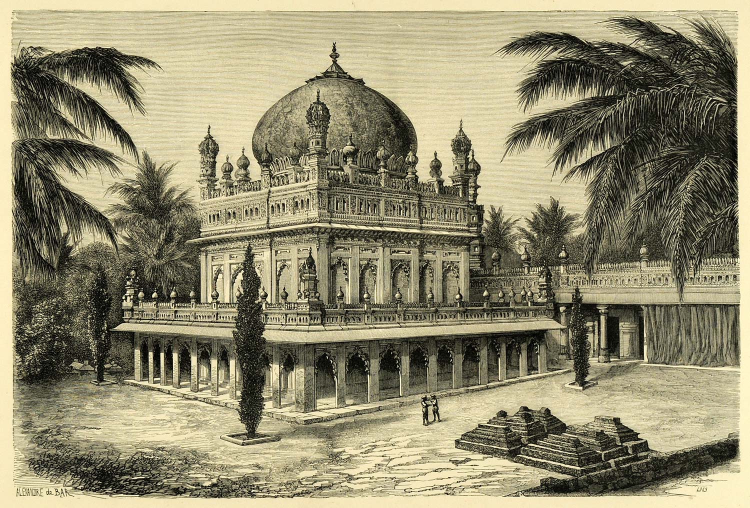 1878 Wood Engraving Monument Royal Necropolis Golkonda Burial Ground Site XGA4