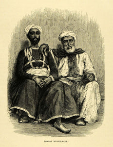 1878 Wood Engraving Bombay Muslim Portrait Mumbai India Religious Fashion XGA4