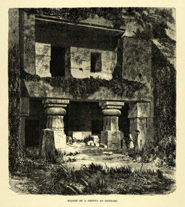 1878 Wood Engraving Kanheri Caves Mumbai India Bombay Architecture Art XGA4