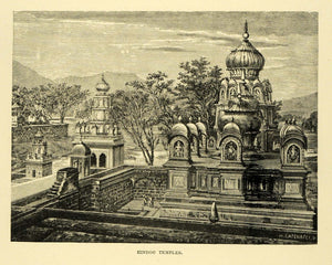 1878 Wood Engraving Hindu Temple Architecture Onion Dome India Catenacci XGA4