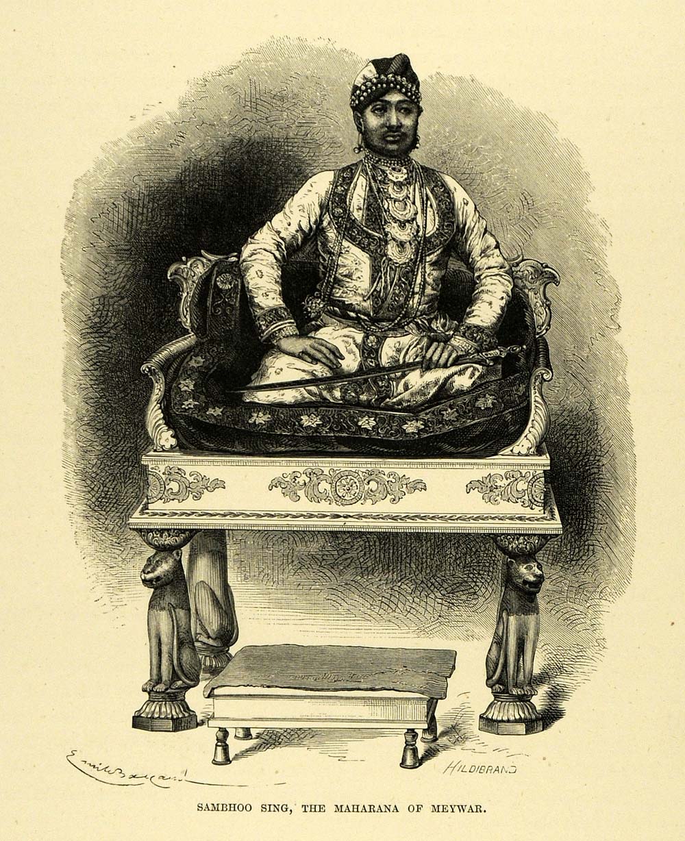 1878 Wood Engraving Sambhoo Sing Maharana Meywar India Portrait Mewar XGA4
