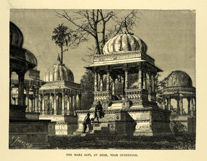 1878 Wood Engraving Maha Sati Ahar Udaipur India Rajasthan Temple Religious XGA4