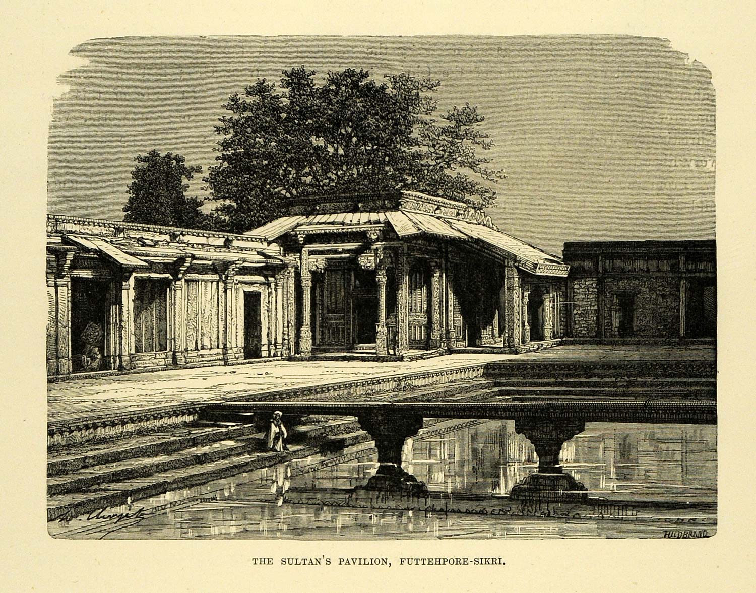 1878 Wood Engraving Sultan Pavilion Futtehpore Sikri Fatehpur India Ruins XGA4