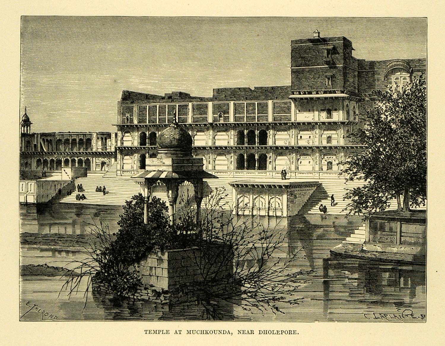 1878 Wood Engraving Temple Muchkounda Dholepore India Dholpur Rajasthan XGA4