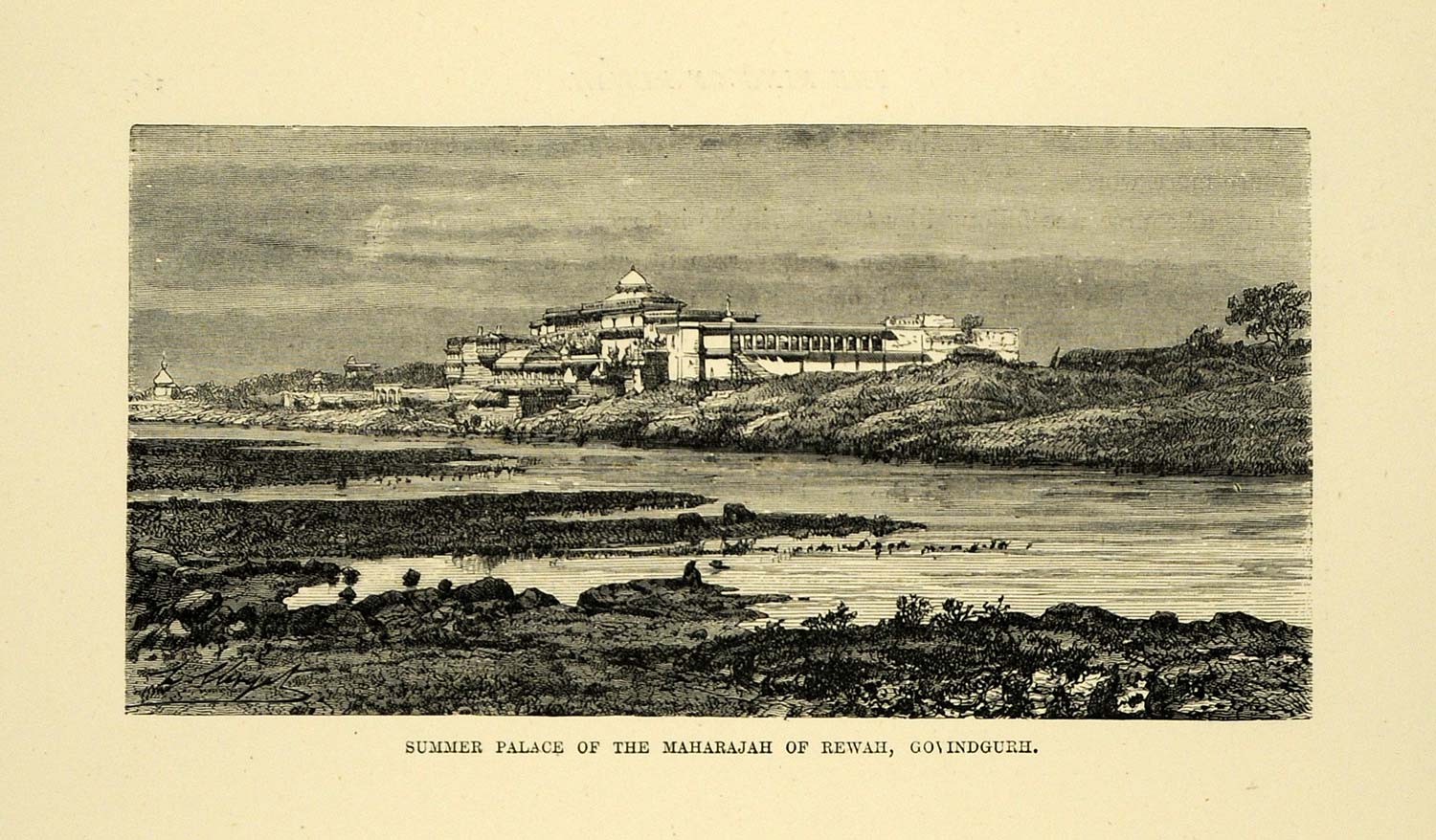 1878 Wood Engraving Palace Maharaja Rewah Govindgarh Madhya Pradesh India XGA4