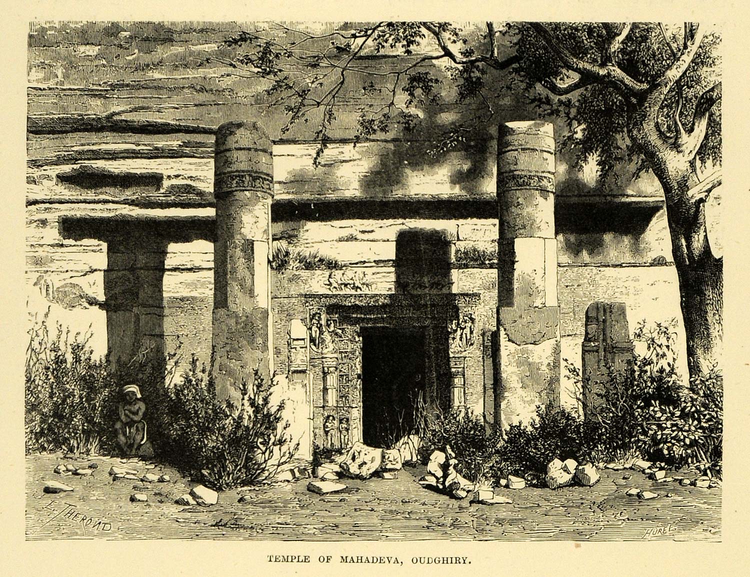 1878 Wood Engraving Temple Mahadeva Oudghiry India Religion Art Archaeology XGA4