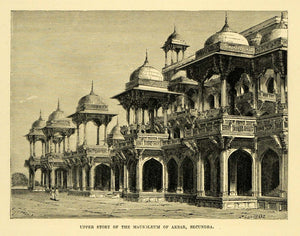 1878 Wood Engraving Mausoleum Akbar Secundra Sikandra Agra Uttar Pradesh XGA4