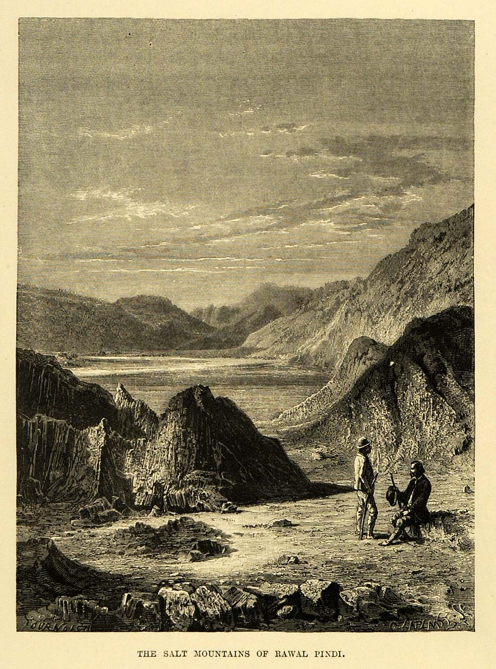1878 Wood Engraving Salt Mountains Rawal Pindi Pakistan India Scenery XGA4