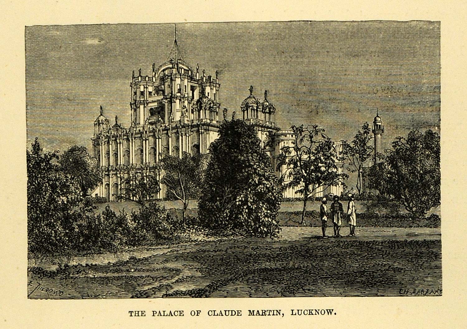 1878 Wood Engraving Palace Claude Martin Lucknow India General Architecture XGA4