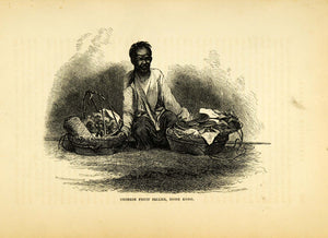 1857 Wood Engraving Chinese Fruit Vendor Hong Kong M. C. Perry Japan XGA5