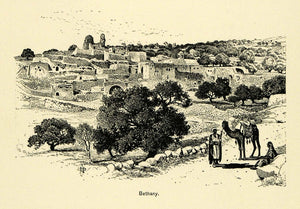 1890 Wood Engraving Ancient Bethany Biblical Village Religious Cityscape XGA7