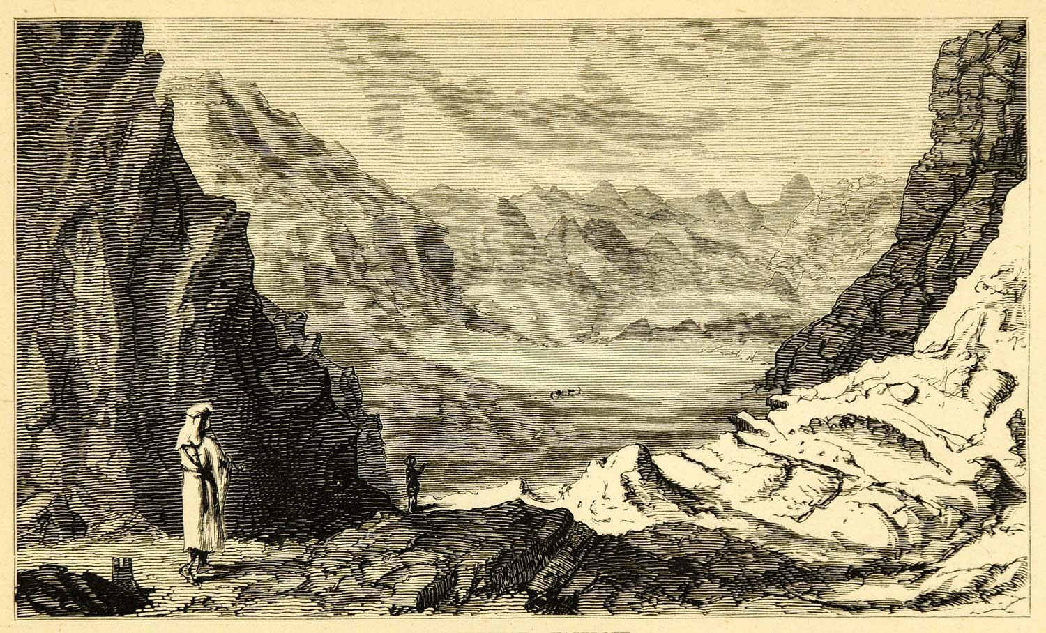 1872 Wood Engraving Ain Hudherah Hazeroth Landscape Mountain Scenery XGA9