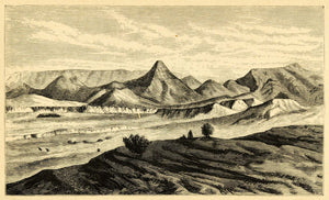 1872 Wood Engraving Kadesh Syria Landscape WIlderness Mountain Scenery Art XGA9