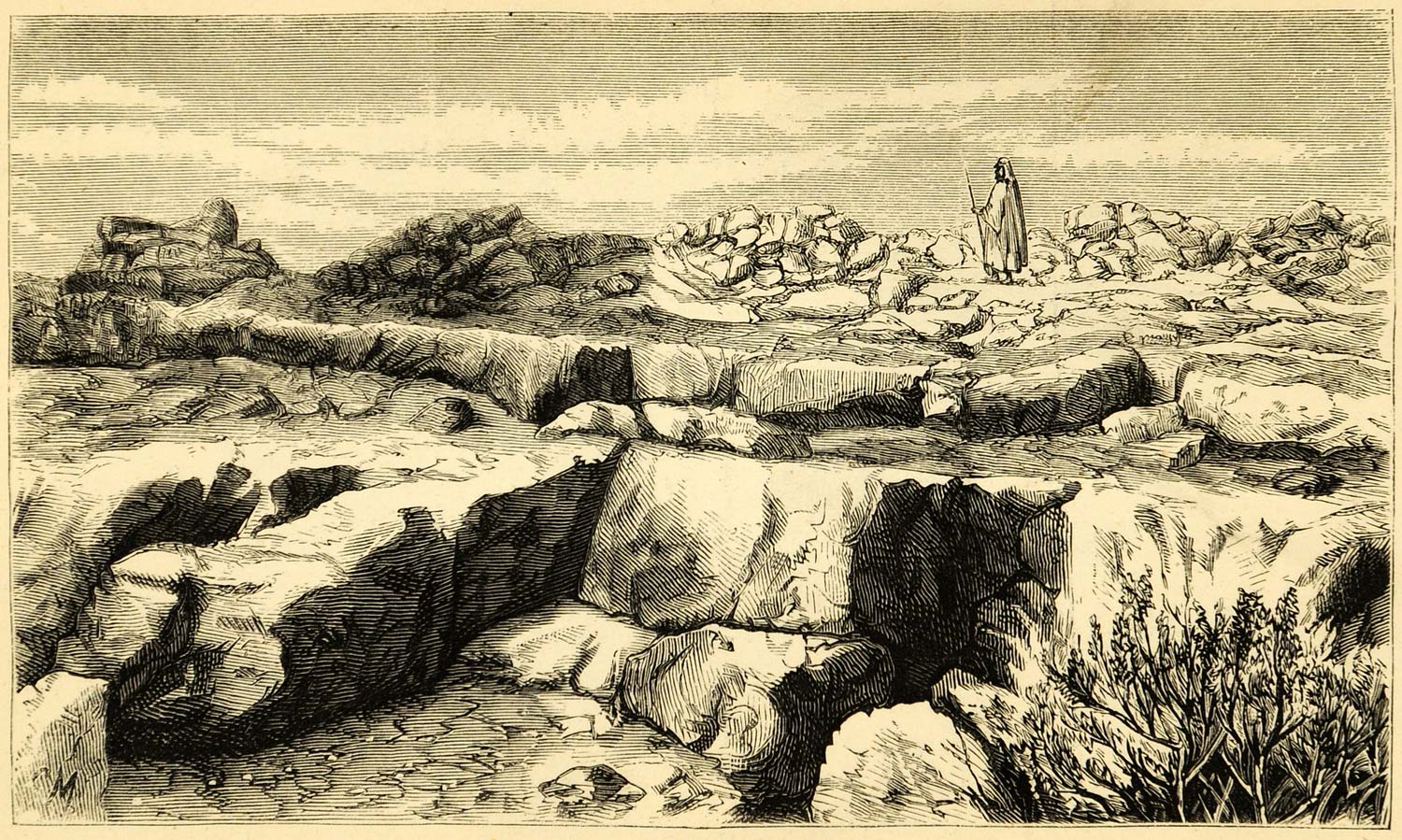 1872 Wood Engraving Cairns Muweileh Rock Formation Scenery Landscape Egypt XGA9